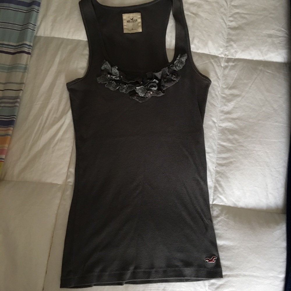 Hollister size L gray embellished tank top